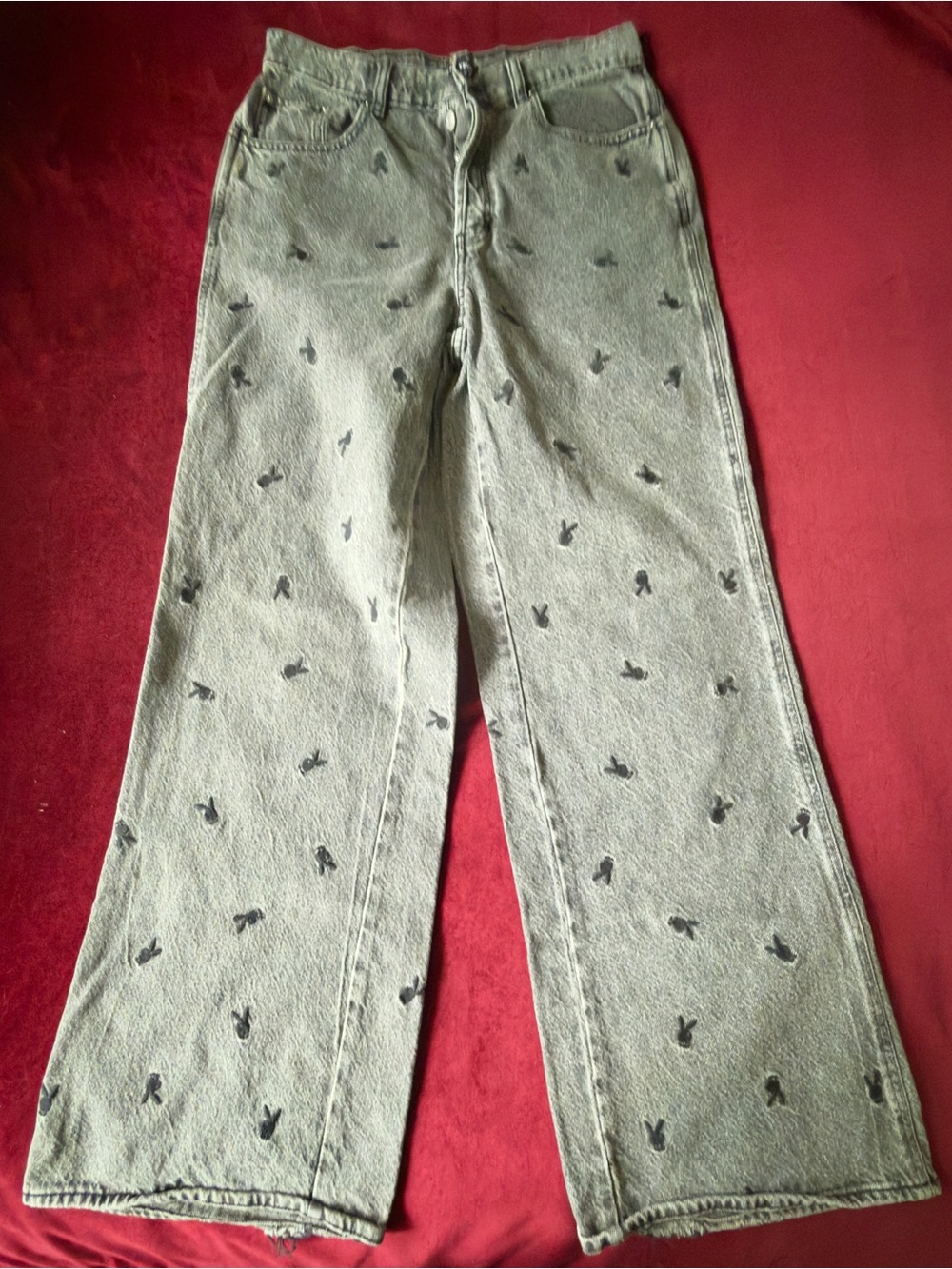 PLAYBOY Gray Wide Leg Jeans with Black Bunny Motif Sz 29